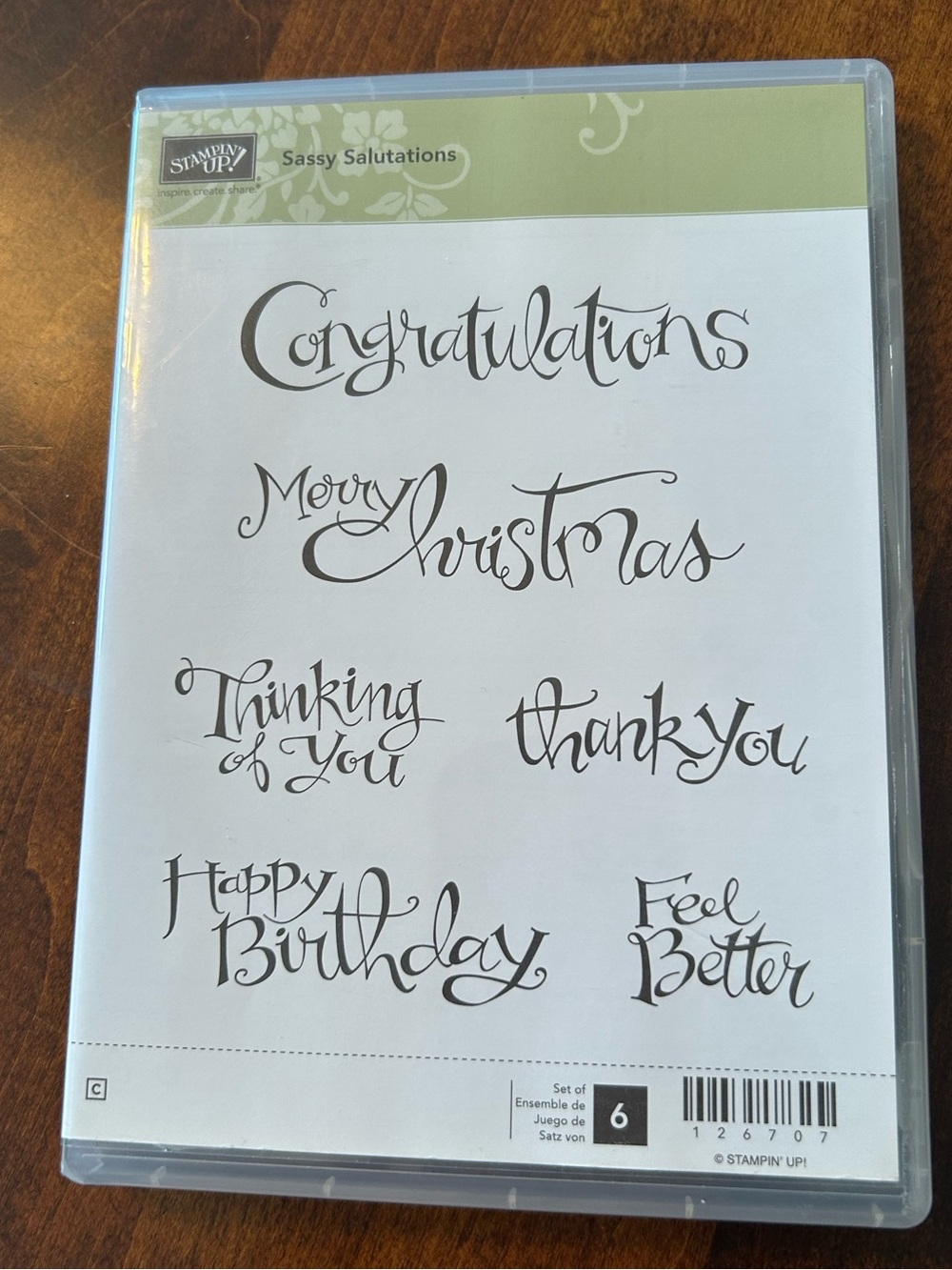 Stampin’ Up Sassy Salutations Retired 6 Pc Clear Mount Stamp Set